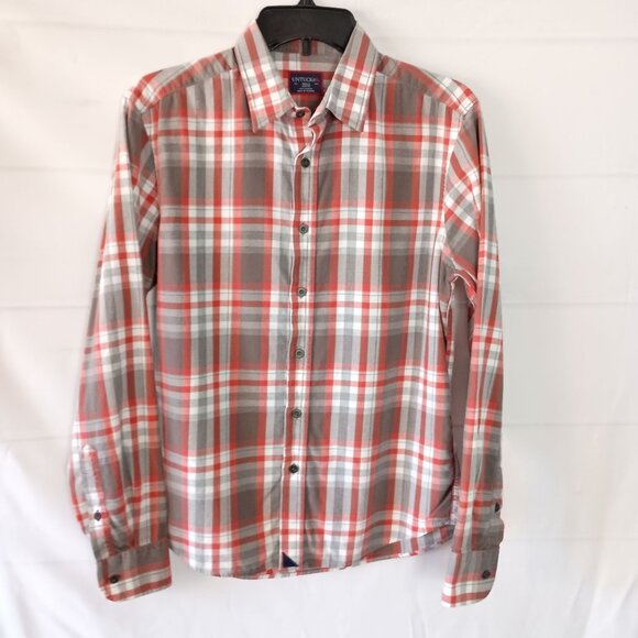 UNTUCKit Men’s Red Gray Plaid Long Sleeve Shirt Size S Excellent Condition - Picture 1 of 6
